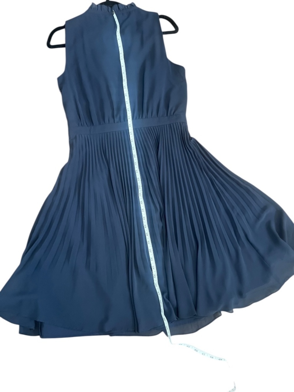 Ann Taylor Navy Blue Pleated Dress Size 8 Ruffle Neck Sleeveless Midi EUC - Picture 8 of 9